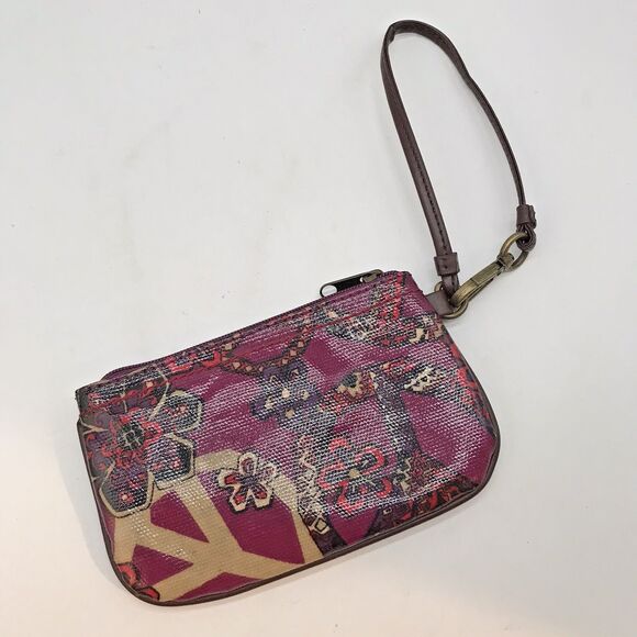 Mudd Magenta Peace Sign Wristlet with Key Fob Pockets Zip Top Mini Purse Bag - Picture 5 of 10